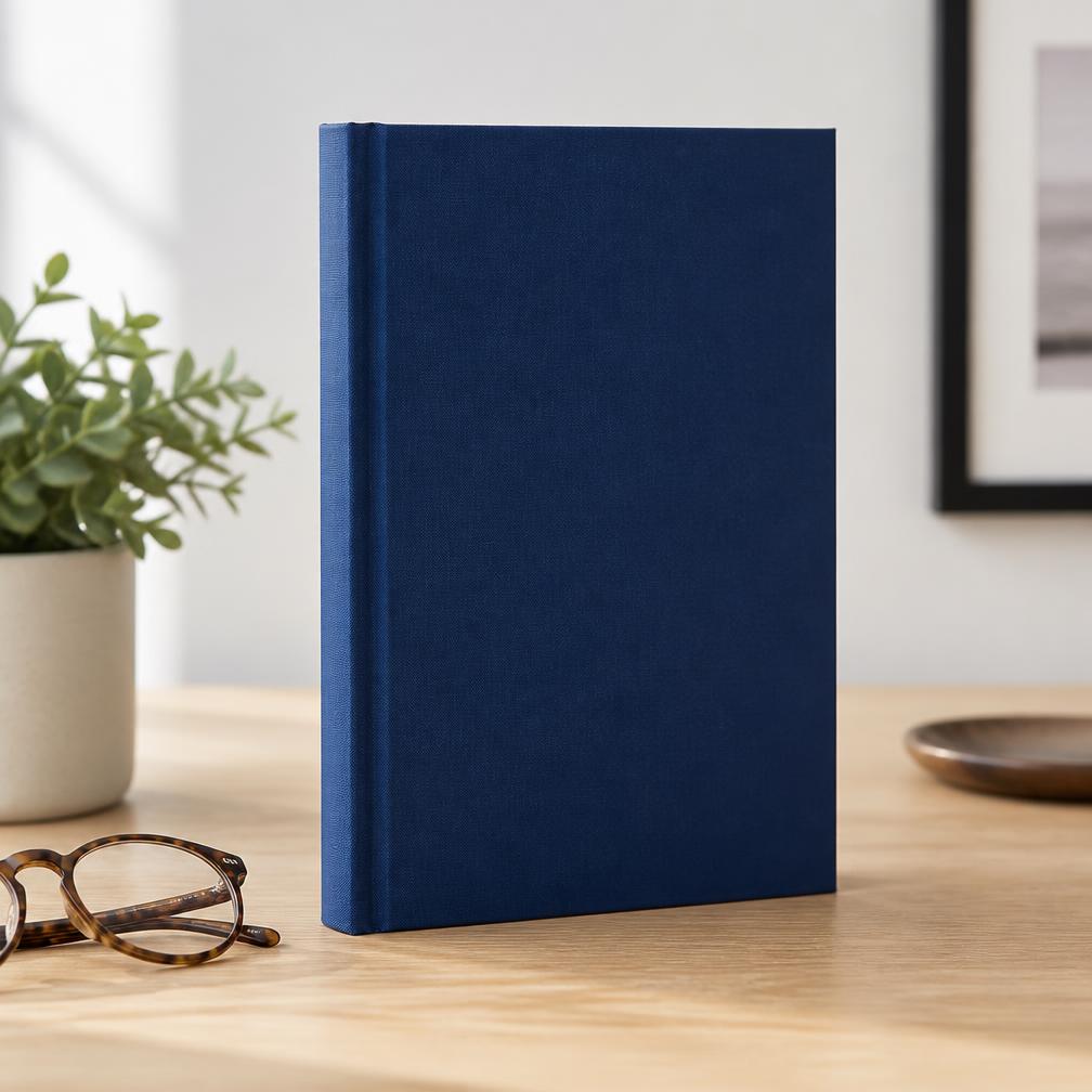 Hardcover book about hyperbaric oxygen therapy standing on a wooden desk beside reading glasses